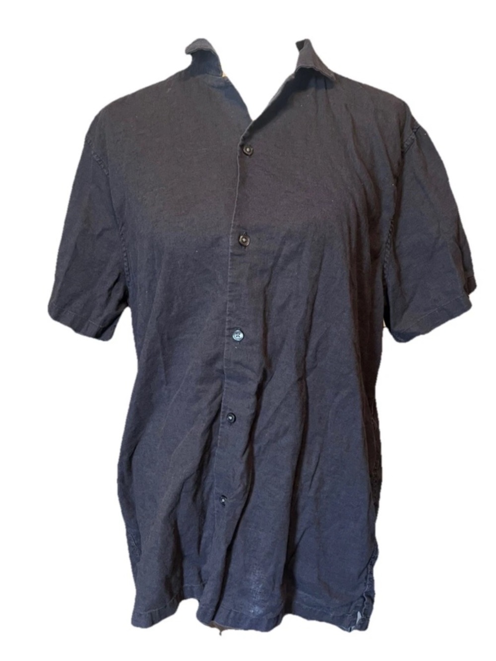 Abercrombie & Fitch Dark Gray Stretch Linen Blend Short Sleeve Button Up Men’s M